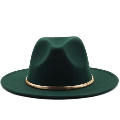 Zwart/groen Breedgerande Eenvoudige Kerk Derby Bolhoed Panama Effen Vilt Fedora Hoed voor Mannen Vrouwen Kunstwol Mix Jazz Pet 56-58CM donkergroene kleur