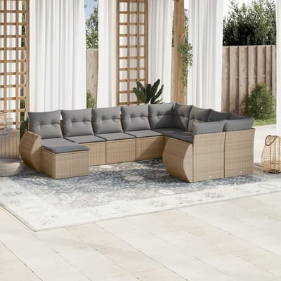 vidaXL - 10-delige - Loungeset - met - kussens - poly - rattan - beige