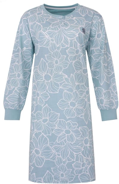 Tenderness Dames Nachthemd - Lange Mouwen - Ronde Hals - Katoen - Blauw - Maat XXL