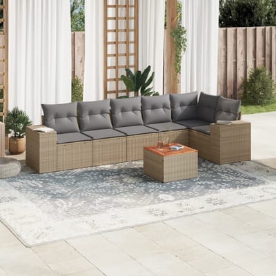 vidaXL - 7-delige - Loungeset - met - kussens - poly - rattan - beige
