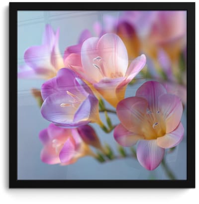 Poster in lijst - Fotolijst 40x40 cm - Posters - Bloemen - Paars - Overloop - Meeldraden - Posterlijst zwart - Decoratie - Wanddecoratie woonkamer - Muurdecoratie slaapkamer