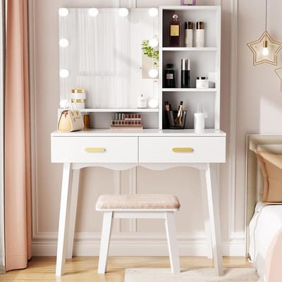 Makeuptafel Met Spiegel en LED Lampen - Kaptafel - Make-Up Tafel