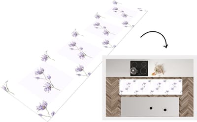 Keukenloper - Loper keuken - Bloemen - Paars - Lente - Patronen - 200x50 cm - Keukenloper vinyl