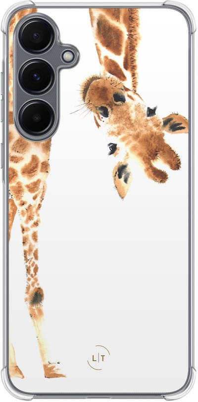 Shockproof hoesje - Geschikt voor Samsung Galaxy A35 - Giraffe - Extra sterke case - TPU/polycarbonaat - Giraffe - Bruin, Transparant