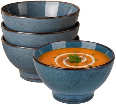 Secret de Gourmet Soepkommen Kenya - 4x - blauw - 13 x 8 cm - keramiek - kommetjes / schaaltjes - 475 ml