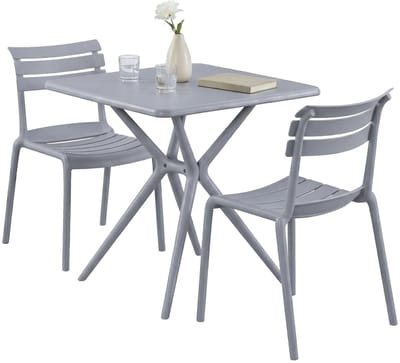 CLP Vela tuinmeubelset - 2 stapelstoelen - vierkante eettafel 72x72cm - weerbestendige balkonset - voor terras en tuin - grijs