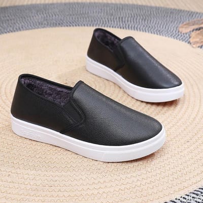 Winter Dames Warme en Waterdichte PU Werk Katoenen Schoenen Veelzijdige Eén Voet Casual Platte Zool Anti-Slip Gevulkaniseerde Boardschoenen 37 gray