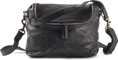 HAROLD'S Leren Schoudertas Submarine Zipperbag Black Zwart