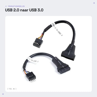 Dailygoods - USB 2.0 naar USB 3.0 Kabel - 20Pin - 15 cm - Set van 2 - Snelle gegevensoverdracht - Perfect voor opladen - Duurzaam materiaal - Wit