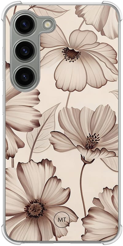 Hoesje (shockproof) geschikt voor Samsung Galaxy S23 - Sand flowers - Extra sterke case - TPU/polycarbonaat - Bloemen - Beige, Transparant
