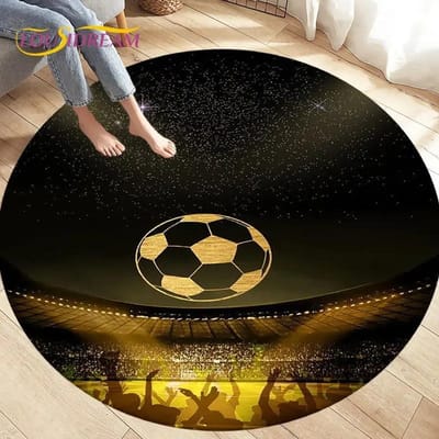 3D Cartoon Voetbal Rond Vloerkleed – Groot Voetbal Tapijt voor Woonkamer of Slaapkamer – Antislip Speelvloermat voor Kinderen, Decoratie voor Speelkamer Diameter 90cm(35in)