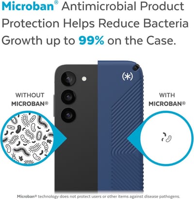 Speck hoesje geschikt voor Samsung Galaxy S23 Plus - Ultieme Bescherming en Grip - Luxe Soft-touch Afwerking - Valbescherming gecertificeerd tot 4 meter - Microban Antibacterieel - Presidio2 Grip lijn - Blauw
