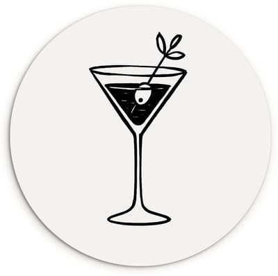WallCircle® Wandcirkel 120x120 cm - Muurcirkel Cocktail - Glas - Olijf - Minimalistisch - Muurdecoratie woonkamer - Wanddecoratie slaapkamer - Kamer decoratie accessoires - Ronde schilderijen XXL