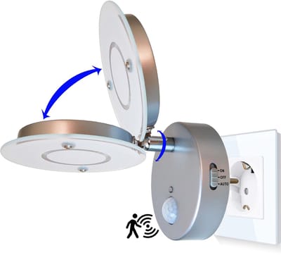 Trango LED-sensor nachtlampje 2636-014 *NITE* in zilver met automatische functie Direct 230V met bewegingssensor - Veiligheidslicht - Contactdoos - Wandlamp - Oriëntatieverlichting I Kindernachtlamp