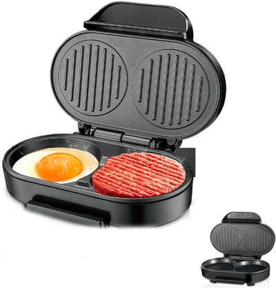 KZQ Dubbele ontbijtgrill en panini-maker -aanbakplaat - Voor ei omelet hamburger en sandwich - Geschikt voor thuis kantoor en studentenkamer