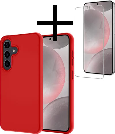 Hoesje - Met Screenprotector - Geschikt voor Samsung Galaxy S24 - Sterk & Shockproof - Back Cover - Siliconen Case - Telefoon Hoes - Rood