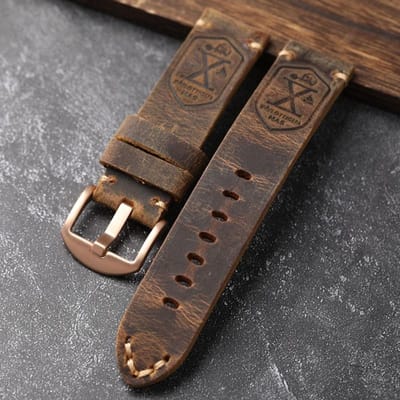 Handgemaakte Eerste Laag Koeienhuid Lederen Horlogeband 20 22 24MM Zwart Bruin Leren Band Vintage Stijl Heren Armband Dikkere Band 26mm black
