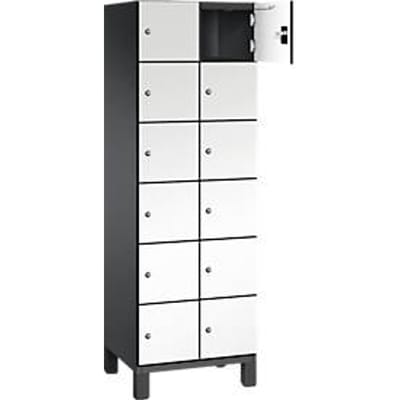 C+P Cambio lockerkast, 2 vakken, 12 vakken, op poten, B 600 x D 525 x H 1980 mm, zwart-grijs/wit
