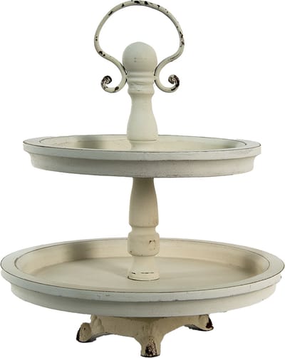 Clayre & Eef Etagère 2 laags Ø 30x36 cm Beige Hout