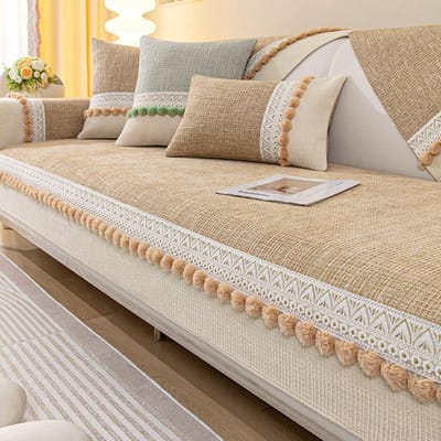 Chenille Kwast Bal Bankovertrek voor Woonkamer Antislip Bankhoezen Bankhoezen L-vormige Hoekbank Mat Zitkussen Modern Huis 70x70cm 1pcs