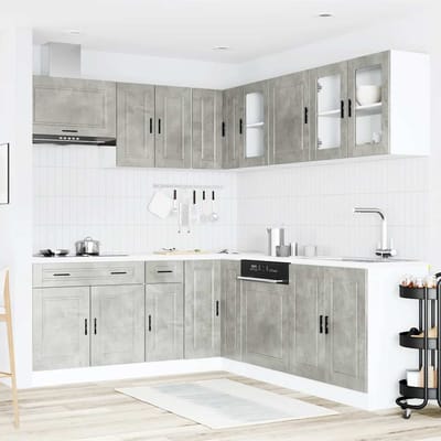 vidaXL - 11-delige - Keukenkastenset - Porto - bewerkt - hout - betongrijs