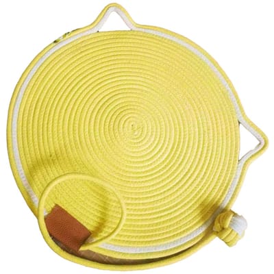 Tapis pour chat en fil de coton tissé à la main, dessin animé, mignon, confortable, anti-griffures, griffoir avec balle jaune