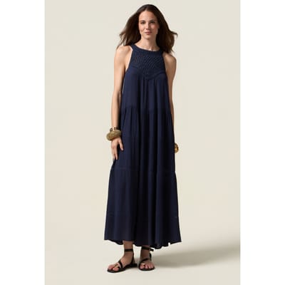 Oltre Long Dress With Crochet Insert Blue Size: M | Maxi Dresses Outlet | Dames | Blauw