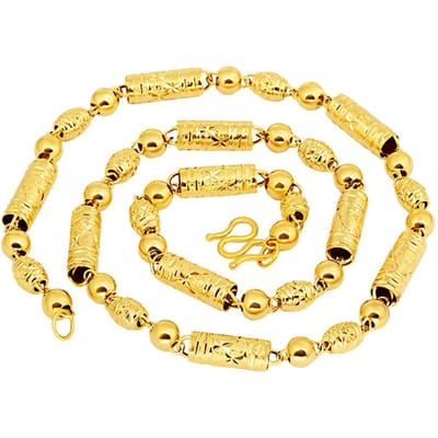 Heren Ketting Messing Vacuüm Plating 24K Goud Holle Buis Seiko Auto Bloemen Ketting 8MM beige