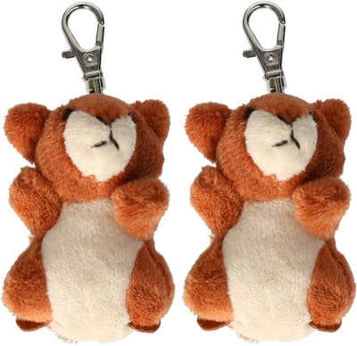 Nature Planet Knuffeldier eekhoorn sleutelhanger - 2x - zachte pluche stof - veel details - bruin - 6 cm - Cadeau - Kinderen