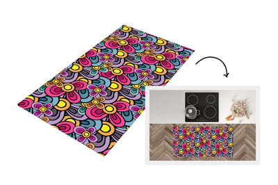 Keukenloper 120x60 cm - Keukenmat vinyl Patroon - Hippie - Bloemen - Paars - Keukenmatten loper - Keuken vloerkleed tapijt