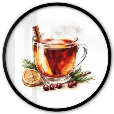 Poster in lijst Rond - Fotolijst 40x40 cm - Posters - Thee - Warm - Winter - Sfeer - Ronde posterlijst zwart - Decoratie - Wanddecoratie woonkamer - Muurdecoratie slaapkamer