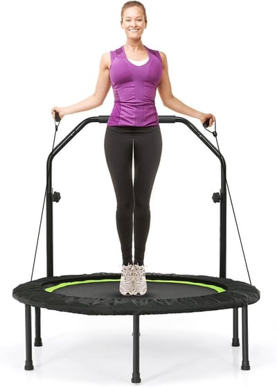 Fitness Trampoline met Verstelbare Handgreep en Weerstandsbanden - Inklapbaar Indoor/Outdoor Fitnessapparaat 101 cm