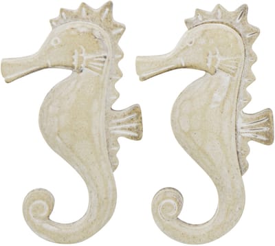 J-Line decoratie Zeepaard Witkalk - hout/touw - naturel - set van 2