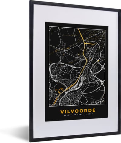 Fotolijst incl. Poster - Stadskaart - Vilvoorde - Plattegrond - Kaart - Goud - 30x40 cm - Posterlijst