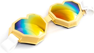 KIMU® Goggles Hartjes Skibril - Bril Sunshine Geel Montuur - Regenboog Spiegelglazen - Burning Man Gele Ski Spacebril Rave Alien Dames Hart Festival