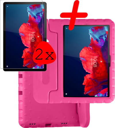 Hoesje Geschikt voor Lenovo Tab P11 - Met 2x Screenprotector - Kinderhoes Shockproof Bumper - Kidsproof Case - Tablet Hoes - Kinder Hoes Cover - Roze