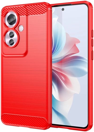 Geborsteld TPU Hoesje Geschikt voor Oppo Reno 11 F | Beschermhoes | Back Cover | Flexibel TPU | Stijlvol Carbon | Dun | Rood