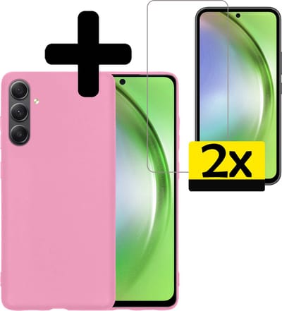 Hoesje - Met 2x Screenprotector - Geschikt voor Samsung Galaxy A54 - Sterk & Shockproof - Back Cover - Siliconen Case - Telefoon Hoes - Telefoonhoesjes - Lichtroze