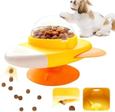 Raketvormige interactieve voederdispenser voor honden en katten - slow feeder met zuignap en 360-graden draaifunctie, geschikt voor binnen en buiten