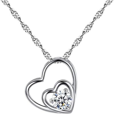 Collier avec pendentif en forme de cœur pour femme, chaîne double, longue chaîne serpent, accessoire tendance gray