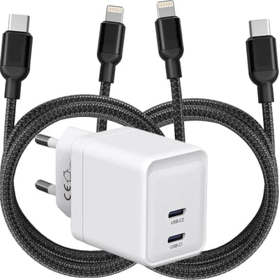 Oplader geschikt voor iPhone 12 13 14 Pro Pro Max en iPad Air 2017 2018 2019 2020 - 2x Lightning naar usb-C Kabel 3M - Snellader