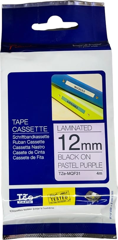 Brother TZEMQF31M labelprinter-tape Zwart op paars TZe