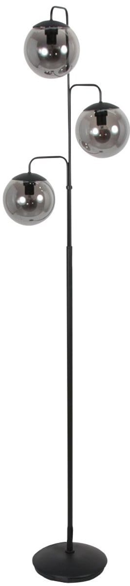 Vloerlamp Bollique 4611ZW van Steinhauer - Stijlvol zwart metaal met 3 smoke glazen bollen, hoogte 173 cm, ronde voet 40 cm, perfect voor binnengebruik