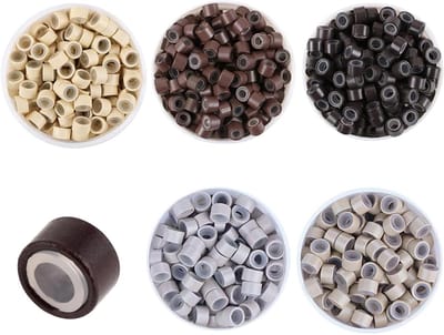 500 stuks micro ringen 5 x 3 x 3 mm met siliconen micro links voor haarextensies - 5 kleuren, 100 stuks per kleur