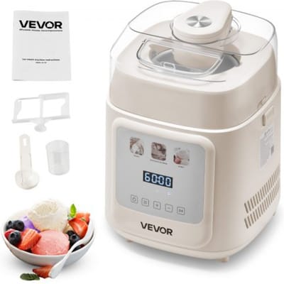 VEVOR Automatische ijsmachine met ingebouwde compressor 1 L Zonder voorvriezen, Gelato- en ijsmachine met 4 standen, Elektrische ijsmachine Bevroren yoghurt Sorbetmachine Wit