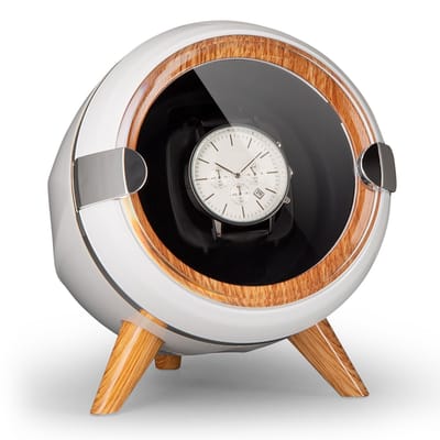 Klarstein Horlogeopwinder, Automatische horlogeopwinder voor heren & dames, Watch Winder met houtlook, 4 TPD & 3 rotaties, Stille horlogeopwinder, voor 1 horloge