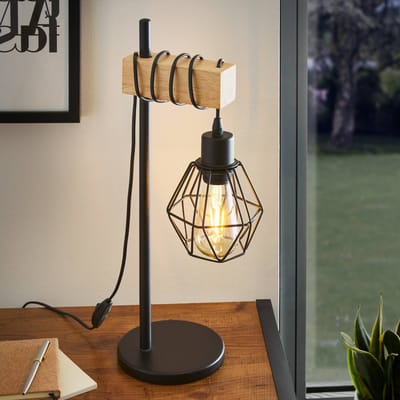 EGLO Townshend 5 Tafellamp - E27 - 50 cm - Zwart/Bruin - FSC Hout