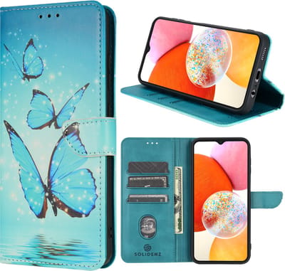 Multimedia & Accessoires Lederen Book Case Hoesje geschikt voor Samsung Galaxy A15 4G en Samsung Galaxy A15 5G – Vlinderprint – Blauw -Telefoonhoesje – Met Stand – Kaarthouder – Pasjes Houder – Magneet Sluiting – Bookcase