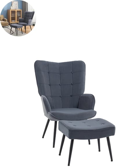 Fauteuil - Relaxzetel - Relaxstoel - Relaxfauteuil - Stoel - Met armleuning - Met voetenbank - Voor één Persoon - Donkergrijs