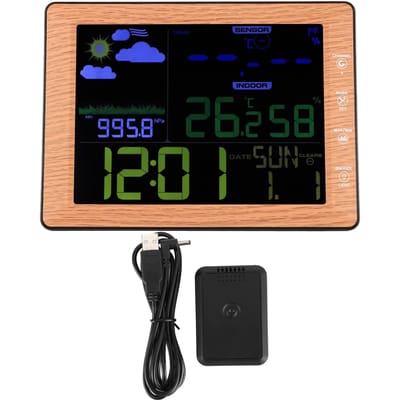Réveil Météo Sans Fil Écran Couleur Alarme Horloge à Contrôle Sonore Intérieur Extérieur